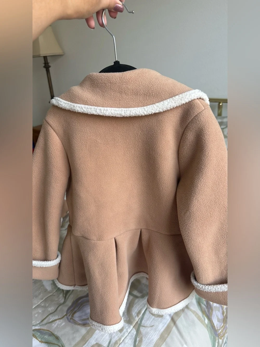 Mack & CO Girls' Tan Peacoat with Cream Sherpa Trim